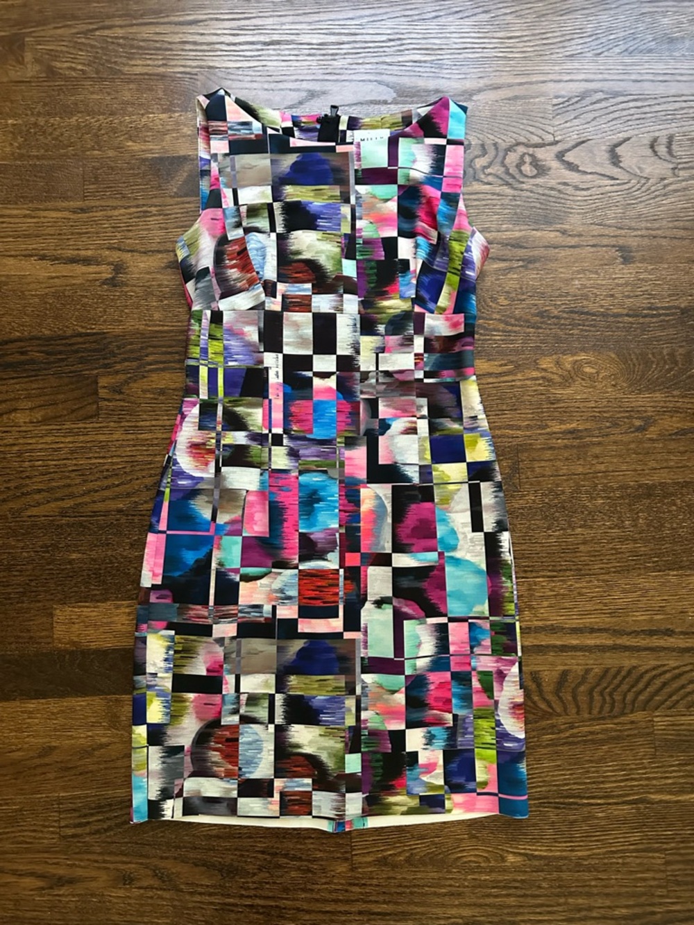 Milly graphic print sheath dress black/pink multi size 6